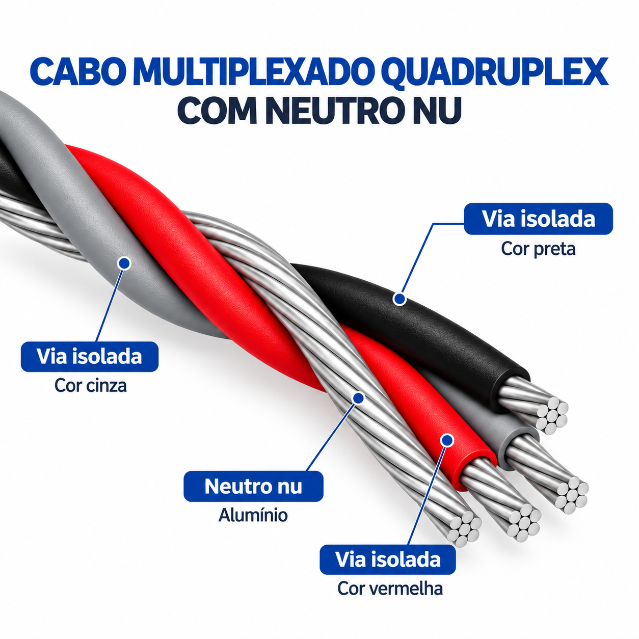 Cabo Alumínio Quadruplex 50mm - Neutro Nu - Imagem 2